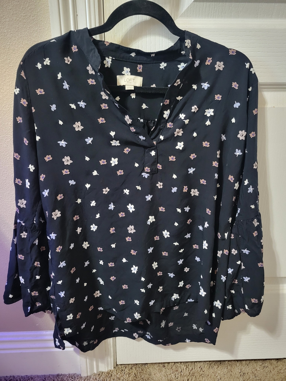 LOFT Navy Floral Popover Blouse